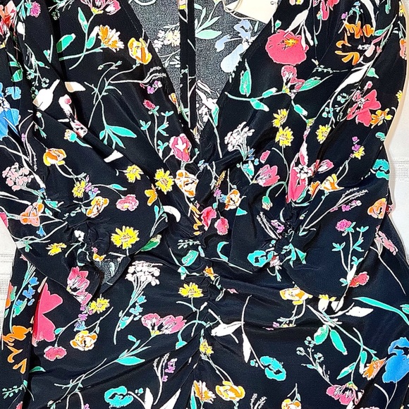 A New Day Women's Puff Short Sleeve Ruched A-Line Dress Black Floral Sz XL EUC - Picture 10 of 15